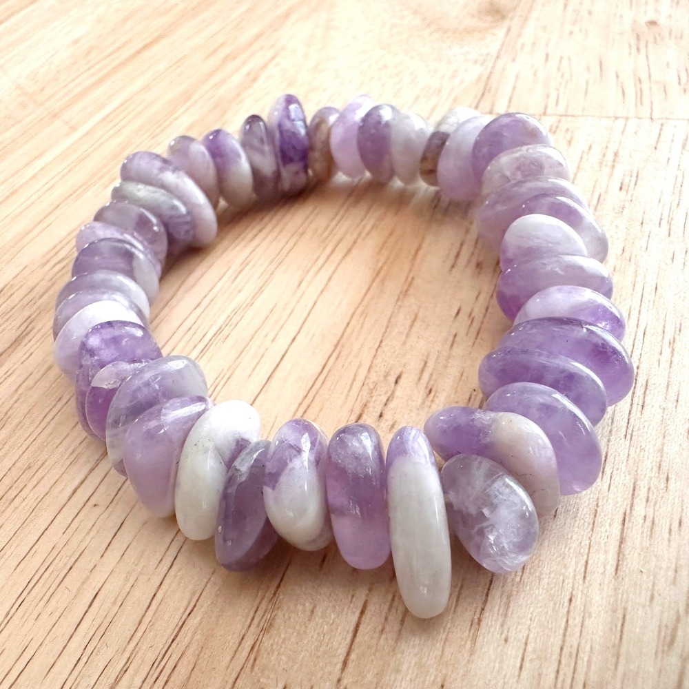 Chunky Amethyst Stretch Bracelet Natural Stone Purple Crystal Beaded 1/2"